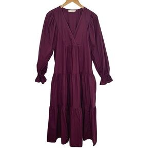 Happy x Nature Womens Long Sleeve Tiered V Neck Maxi Dress XS Maroon Cotton